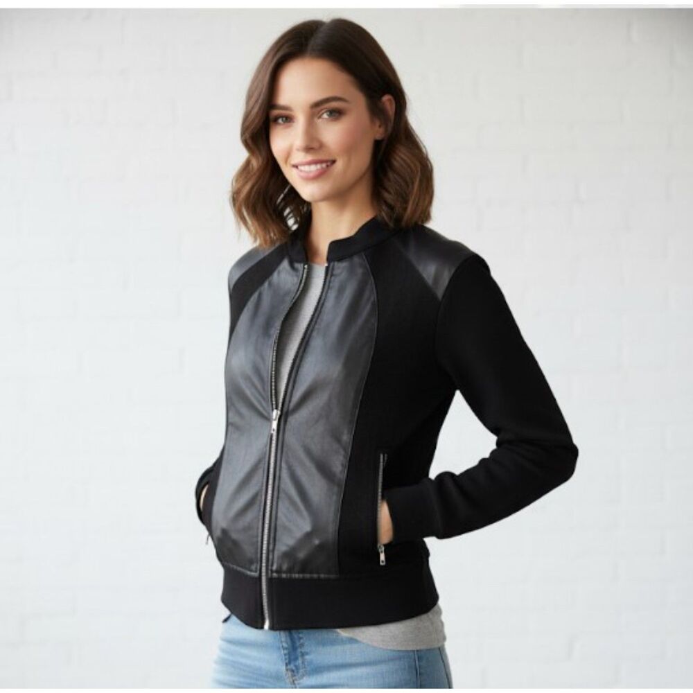 Rock ‘N Karma Moto Jacket NWOT Black Faux Leather Biker Elbow Patches Size M